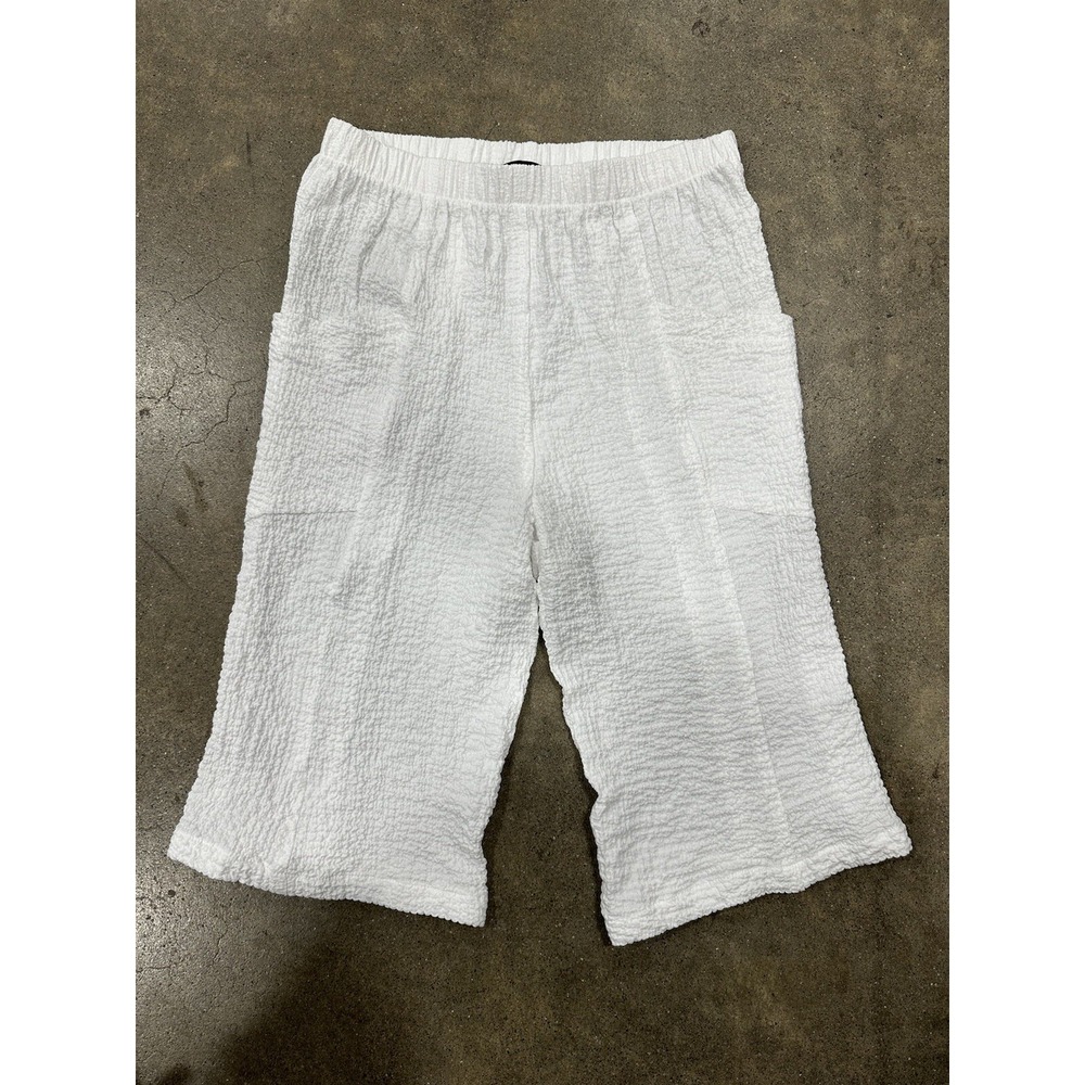 Yushi White Wide Leg Capri Pants Women's Size Small USA Side Pockets